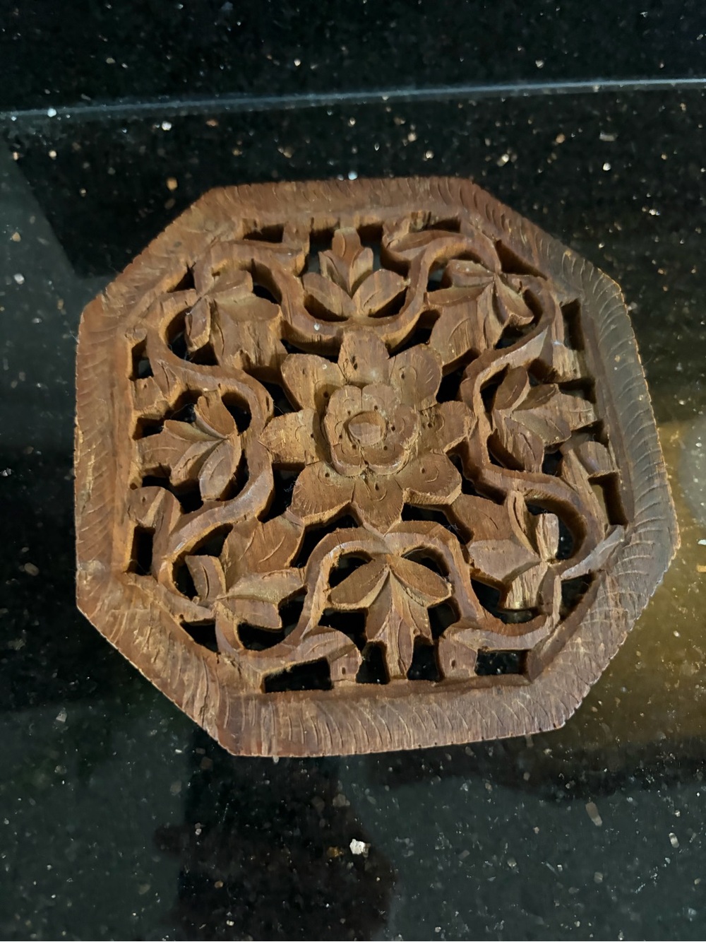 Vintage Hand-Carved Wooden Octagonal footed trivet
